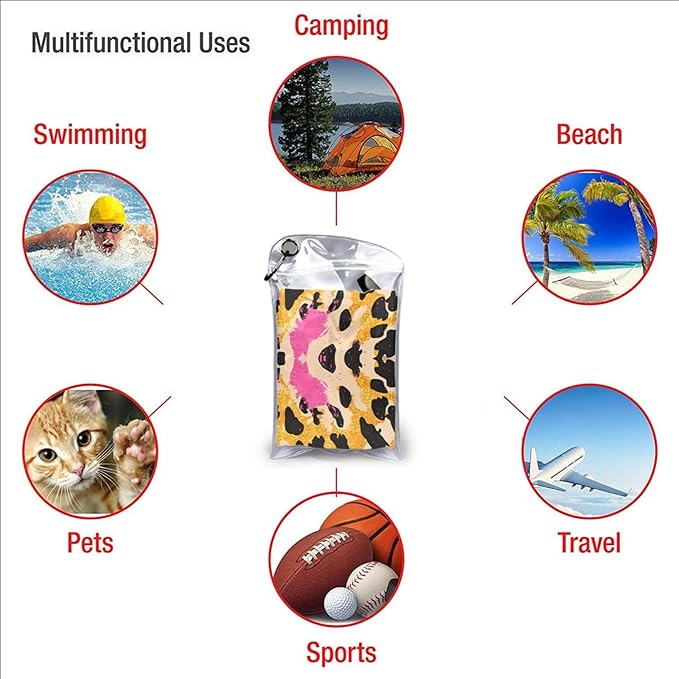 Pink Leopard 1 Sand Free Beach Towel – 27.5"X55" Quick Dry Microfiber Beach Towels for Travel, Swimming, Pool, and Camping, Absorbent and Compact Beach Essential for Women, and Men