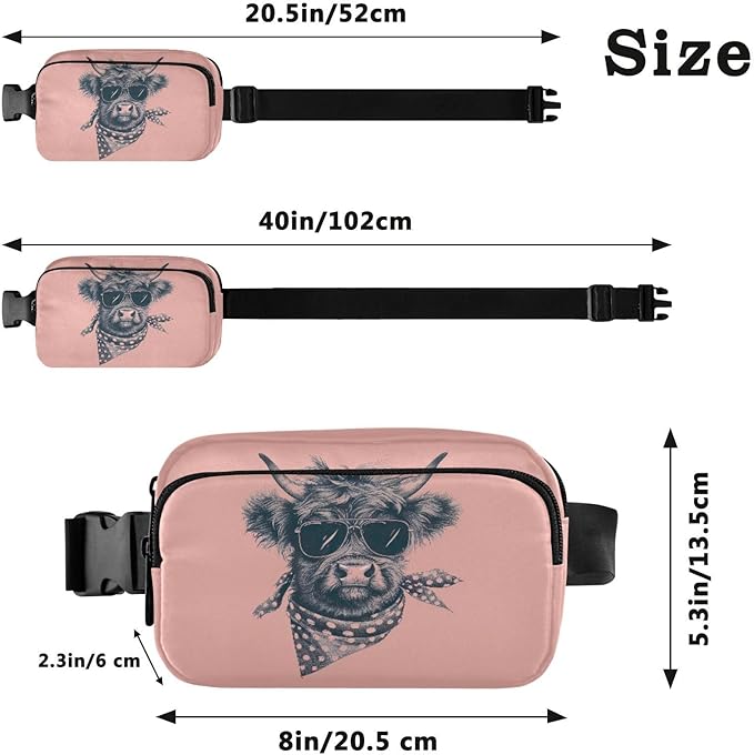 Cute Highland Cow Bandana Sunglasses Fanny Pack for Women Men Water Resistant Fashion Waist Packs with Adjustable Strap Belt Bag for Travel Workout Jogging Hiking 21220181