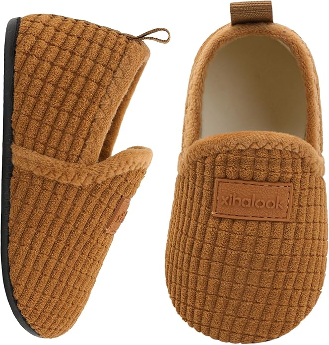 XIHALOOK Toddler Boys Girls House Slippers with Microfleece Lining Cozy Household Shoes Non-slip for Kids