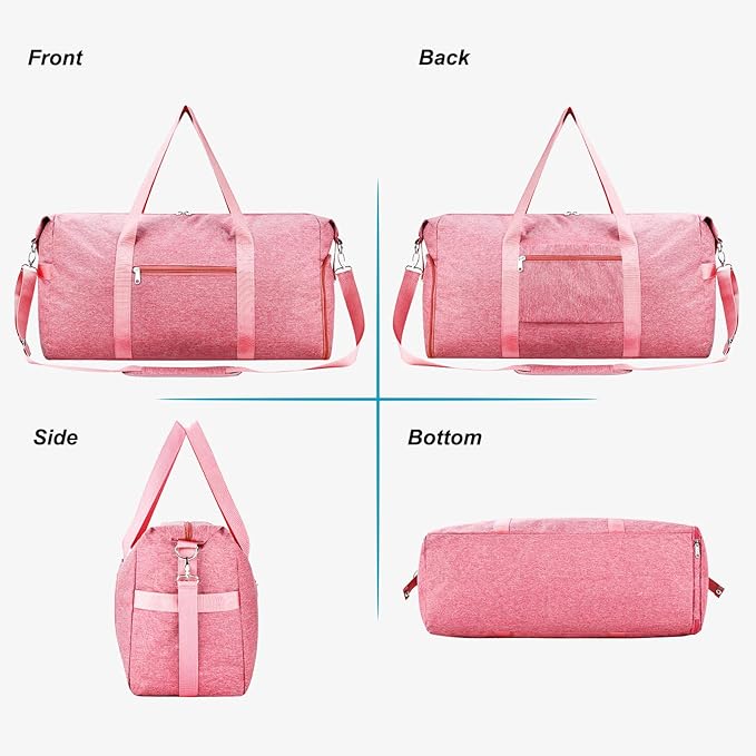 Carry on luaggage 22x14x9 Airlines Approved, Foldable Travel Duffel Bags Weekender Overnight Carry on Duffel Luggage Gym Duffle Bag with Wet Pocket & Shoe Compartment for Women Men(Pink, 40L)