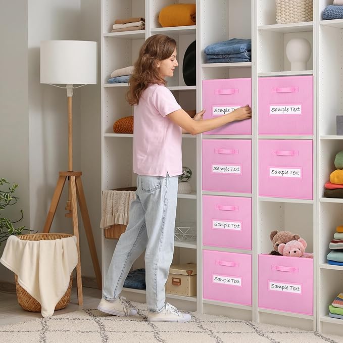 artsdi Fabric storage cubes (8 Pack) 13 Inch Cube Storage Bin, cube organizer bins with 8 Labels Window Cards & a Pen, Foldable cube organizer bins and Storage Box, Light Pink