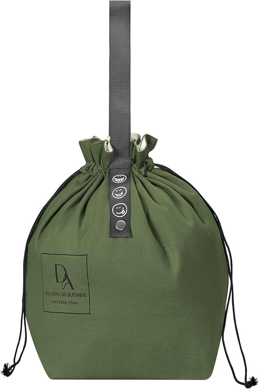 Reusable Drawstring Lunch Bag,Insulated Handbag Tote bag with Handle,Lunch Sackand Drawstring Closure for Women Work Picnic or Travel (GREEN)