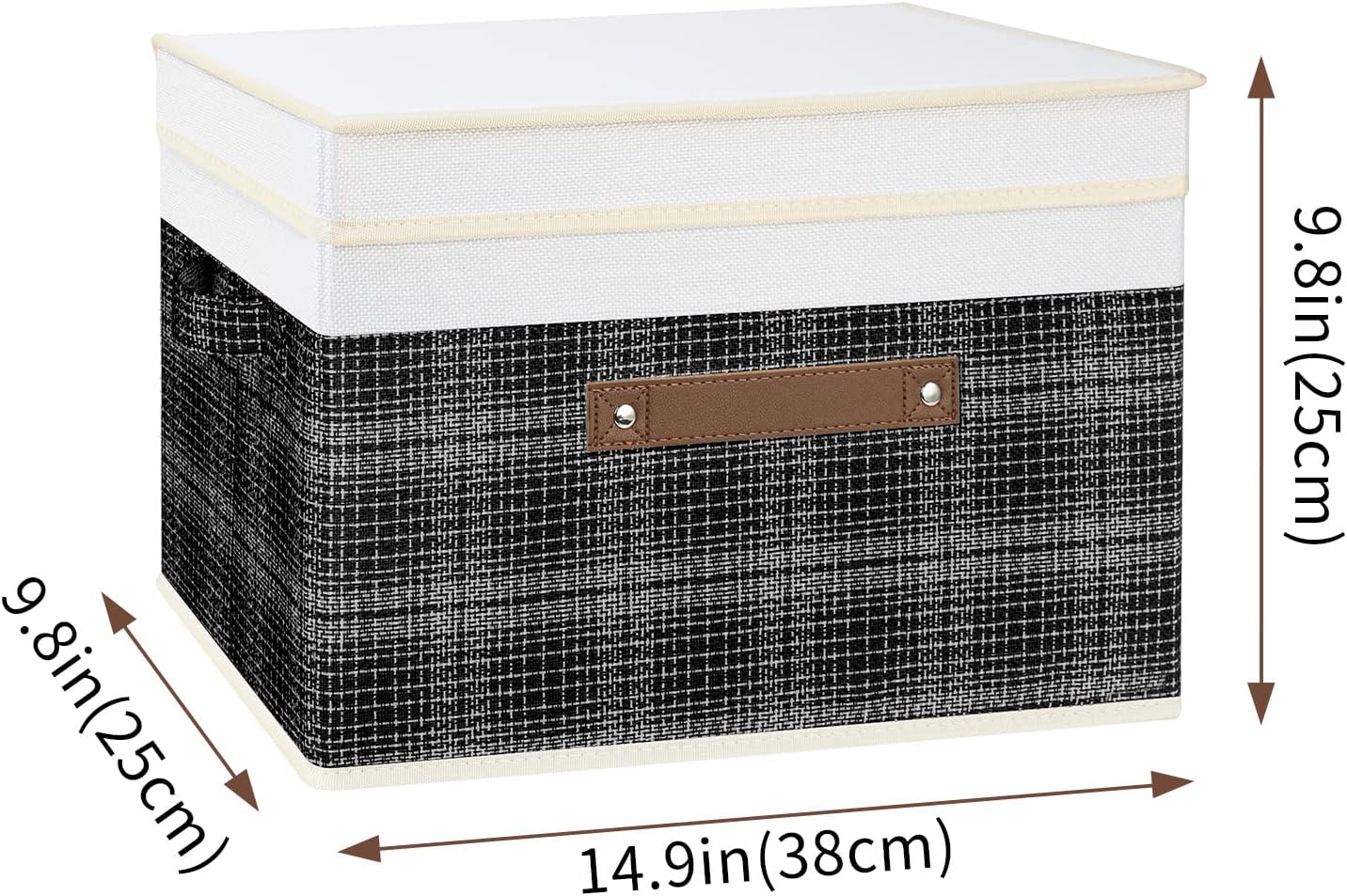 TYEERS Collapsible Storage Bins with Lids, Patchwork Design, Washable, Fabric Storage Boxes, 14.9x9.8x9.8 inches, 3 Pack, Black