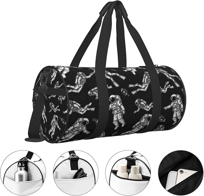 Duffel Bags Sports Gym Bag Travel Luggage Overnight Bags Astronaut And Scuba Diver Black for Men Women Traveling