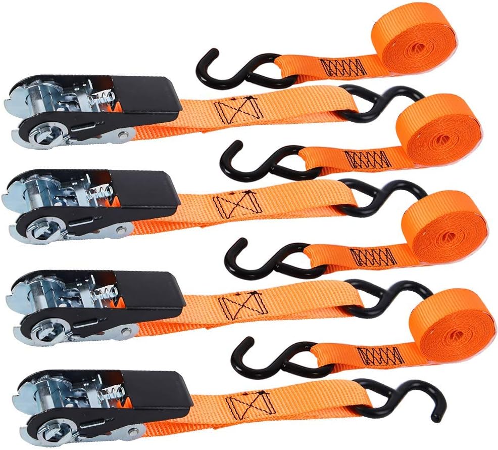 XSTRAP STANDARD Ratchet Tie Down Straps 4 Pk 10 Ft- 300 Lbs Load Cap- 900 Lbs Break Strength-Cargo Straps for UTV, ATV, Pickup,Truck, Moving Appliances, Lawn Equipment, Orange