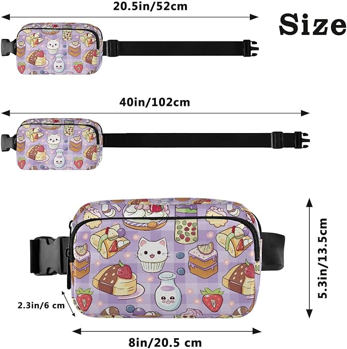 Kawaii Cat Milk Cake Fanny Pack for Women Men Water Resistant Fashion Waist Packs with Adjustable Strap Belt Bag for Travel Workout Jogging Hiking 21219075