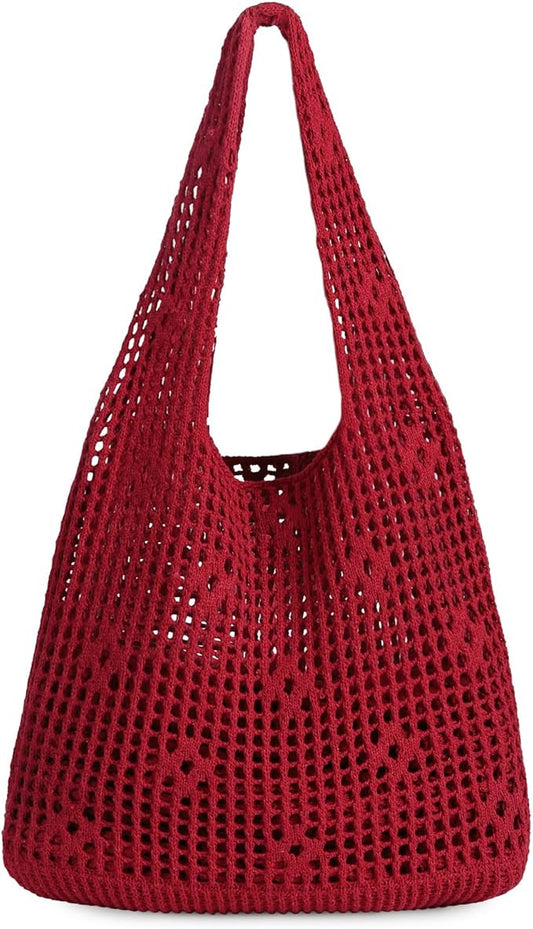 Sightor Crochet Tote Bag, Mesh Beach Bag Knit Summer Hobo Bag Vacation Boho Tote Bag for Women