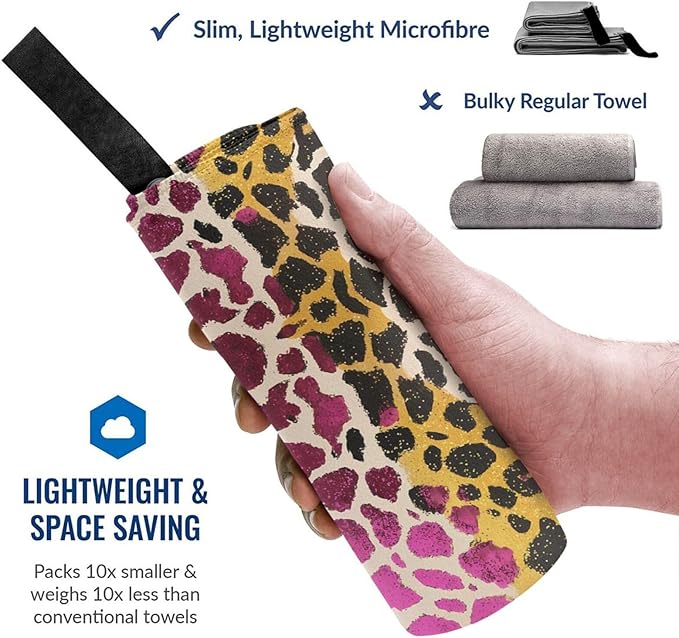 Pink Leopard Star Sand Free Beach Towel – 27.5"X55" Quick Dry Microfiber Beach Towels for Travel, Swimming, Pool, and Camping, Absorbent and Compact Beach Essential for Women, and Men