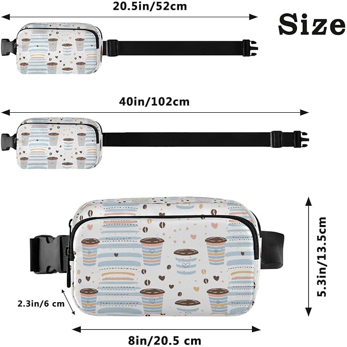 Kawaii Coffee Beans Fanny Pack for Women Men Water Resistant Fashion Waist Packs with Adjustable Strap Belt Bag for Travel Workout Jogging Hiking 21219218