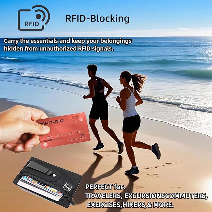 RFID Hidden Clip Stash Money Belt - Ultra Thin Anti-Theft Travel Pouch with Credit Card Slots for Women/Men, Perfect for International Travel, Daily Commute & Outdoor Activities (Blue)