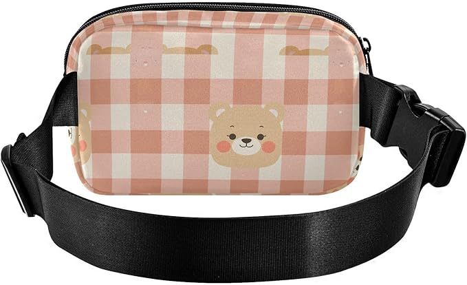 Kawaii Bear Plaid Fanny Pack for Women Men Water Resistant Fashion Waist Packs with Adjustable Strap Belt Bag for Travel Workout Jogging Hiking 21219455