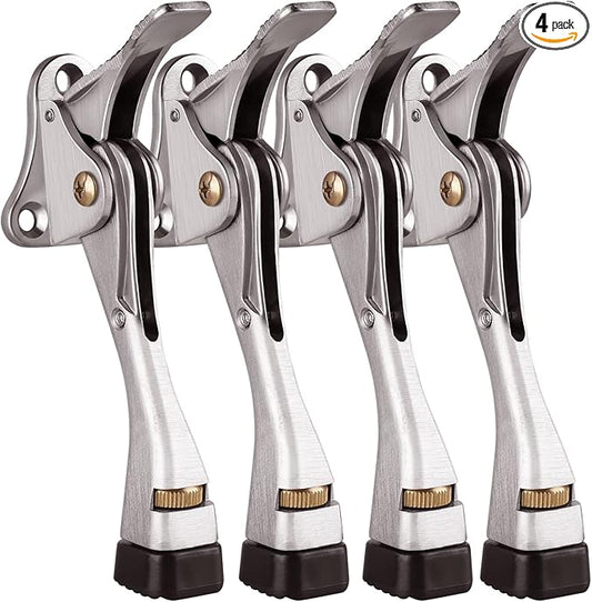 Gotega Door Stopper, 4 Packs Kickdown Door Stop with One Touch Adjustable Height and Rubber Tip 4 Inches, Heavy Duty Door Stops, Door Holder, Bottom of Door - Satin Nickel