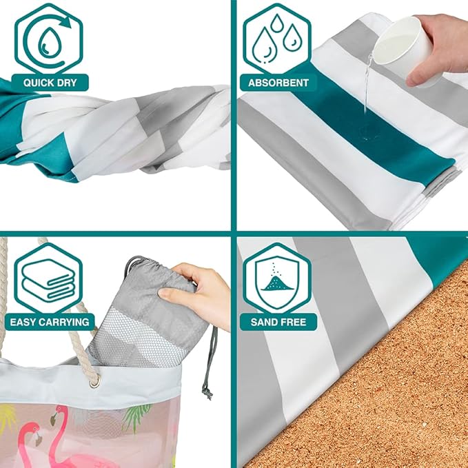 SUN CUBE Microfiber Beach Towel, Quick Dry Sand Free Beach Towel, Lightweight Compact Travel Swim Towel for Pool, Camping, Sand Resistant Packable Adult Towel - Light Grey 60x30 Inches