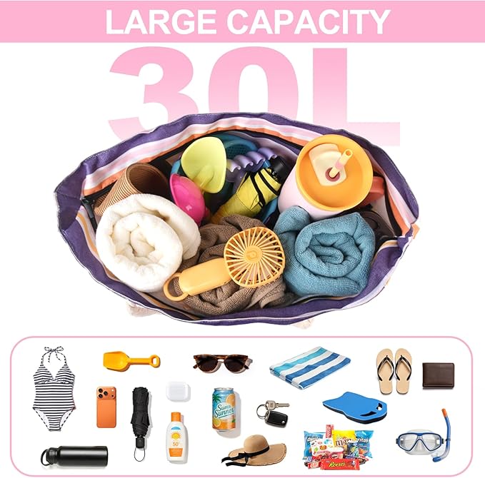 CaCTOUR Large Beach Bag Women,Beach Bags Waterproof Sandproof with Zipper Wet Pocket,Beach Tote Pool Bag for Swim Gym Travel