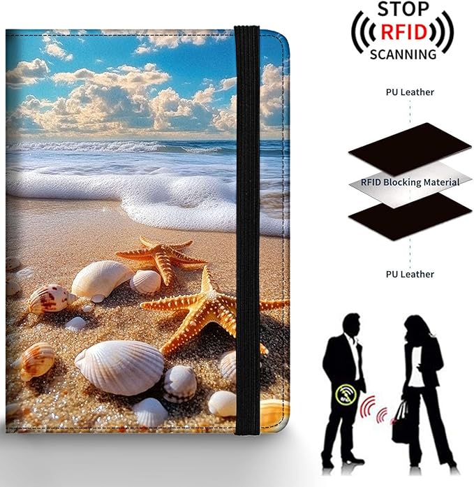 Passport Holder Wallet Cover Case,RFID Blocking Passport Cover,Large Capacity Travel Wallet with Multi Card Slots (Beach Shell)