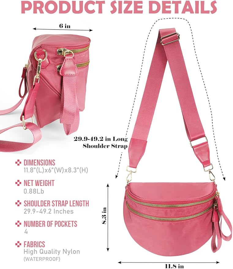 Pure Colour Crossbody Bag Bum Bag for Women,Spacious Purse Fanny Packs Belt Bag,Oversized Bum Bag (Colour Bum Bag-Watermelon Red)