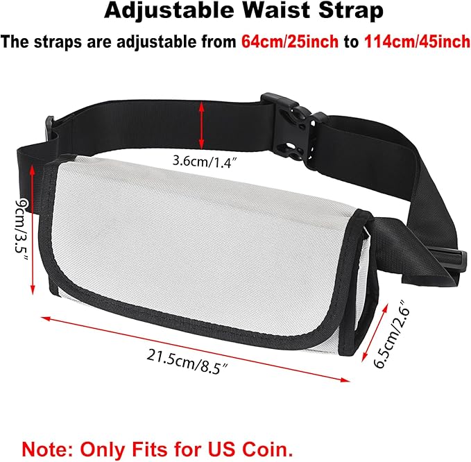 BSTKEY US Coin Holder Coin Dispenser, Fanny Pack with Banknote Waiters Purse Coin Sorter Coin Organizer, Coin Storage Bag with Belt for Waitress Server Collector Cashier Change （Gray）