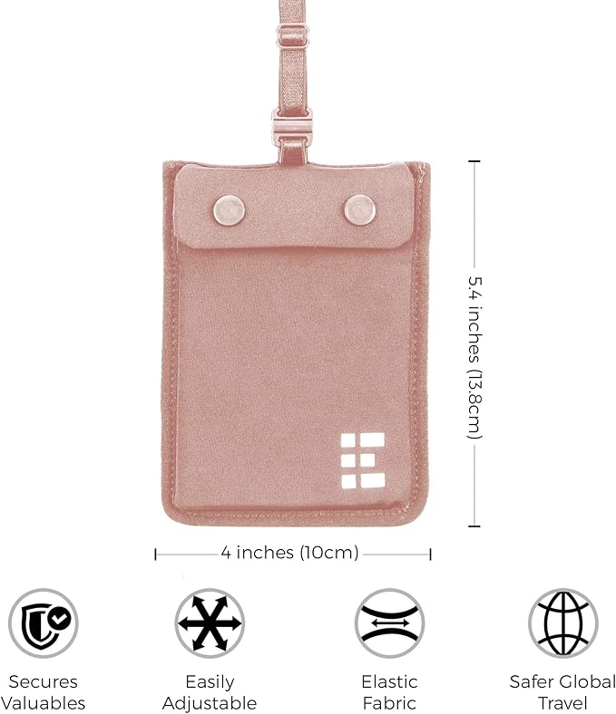 Hidden Bra Wallet - Travel Pouch and Secret Pocket for Passport, Money, Credit Cards - Undercover Stash for All Bra Sizes - Secure, Comfortable, Machine Washable - Pink