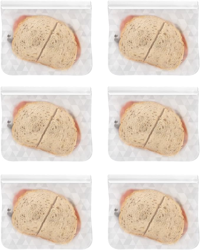 OGGI Reusable Food Storage Bags - Set of 6, 8.5x7"- Ideal for Lunch, Freezer, Sandwiches, Snacks, Storage, Snack Bag for Travel, Ice Bags Reusable - Durable, Food-Grade BPA-Free