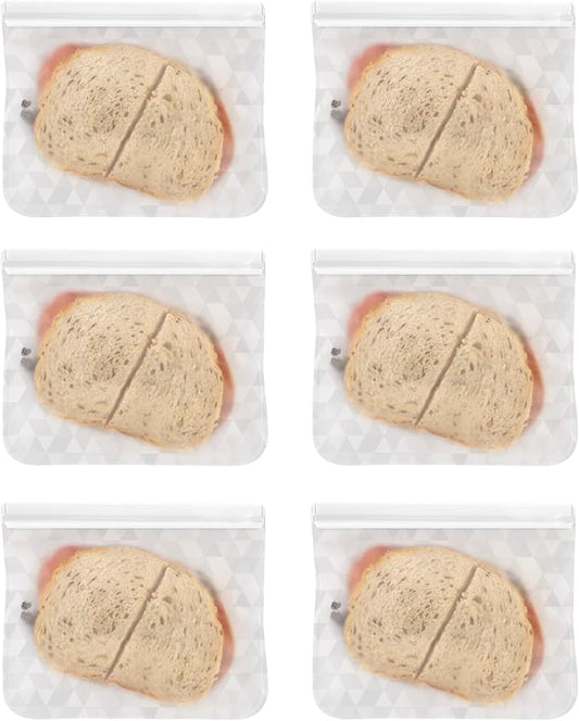 OGGI Reusable Food Storage Bags - Set of 6, 8.5x7"- Ideal for Lunch, Freezer, Sandwiches, Snacks, Storage, Snack Bag for Travel, Ice Bags Reusable - Durable, Food-Grade BPA-Free