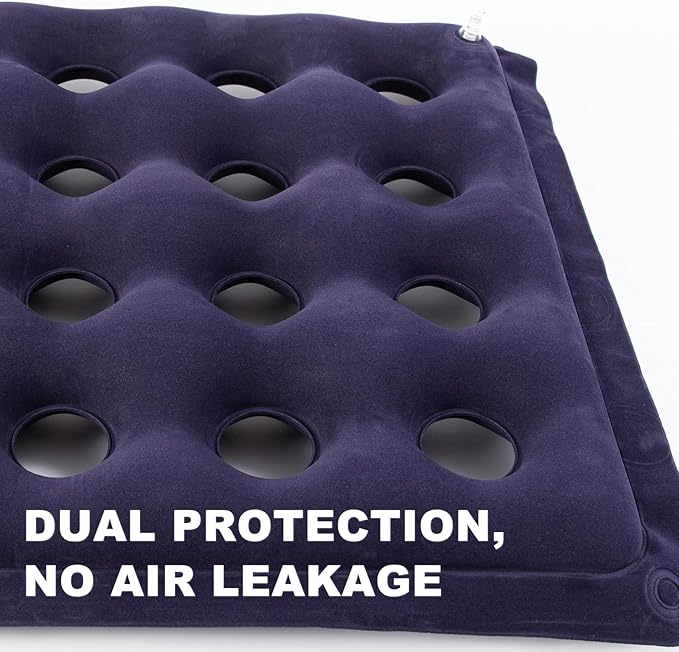 2-Pack Waffle Inflatable Seat Cushions with Pump, 18 Inch Beige 16-Hole Air Cushion for Pressure Relief, Wheelchair, Office Chair, Car Seat & Travel (Navy Blue)
