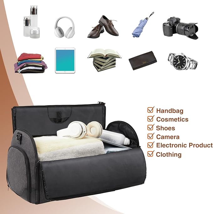 Convertible Garment Bag with Shoulder Strap, Carry on Garment Duffel Bag for Men Women,Waterproof & Wrinkle-Free Suit Carrier for Business Trips & Weekend Getaways, Foldable & Lightweight