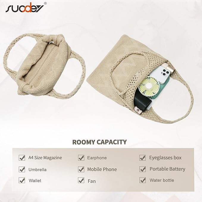 SUOSDEY Crochet Mesh Beach Tote Bag, Knit Summer Vacation Aesthetic Boho Tote Bag for Women