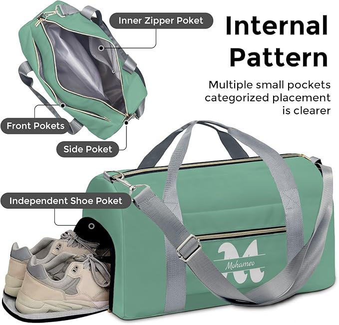 Personalized Tactical Gym Bag For Men，Custom Travel Duffel Bag with Name，Sports Workout Travel Bag with Shoes Compartment-Green letter