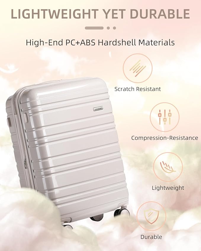 LARVENDER Carry on Luggage 22x14x9 Airline Approved, 20 Inch Hardside Suitcase with Wheels TSA Lock, PC+ABS Lightweight Travel Luggage Sets for Women, Glossy Champagne, 3 Piece Set