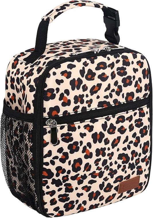 Femuar Lunch Box for Men Women Adults Small Lunch Bag for Office Work Picnic - Reusable Portable Lunchbox, Leopard