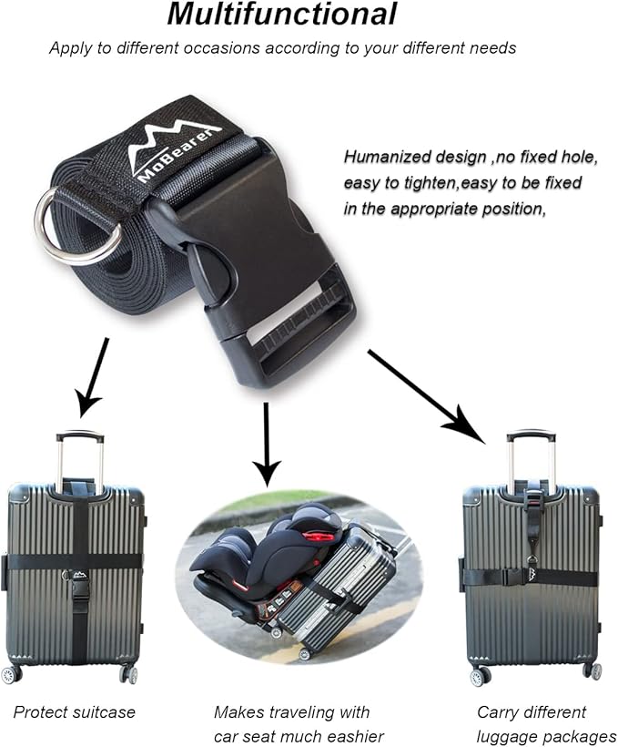 Car Seat Travel Belt Car Seat Travel Strap to Convert Kid Car Seat and Carry-on Luggage into an Airport Car Seat Stroller,Safe Travel Solution for Transport (Black, Large-1)