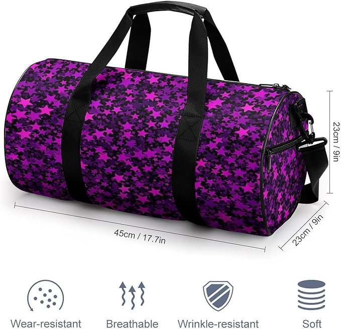 Foldable Gym Travel Bag Basketball Football Weekender Bag Carry on Beach Yoga Overnight Luggage Bags (Purple Star)