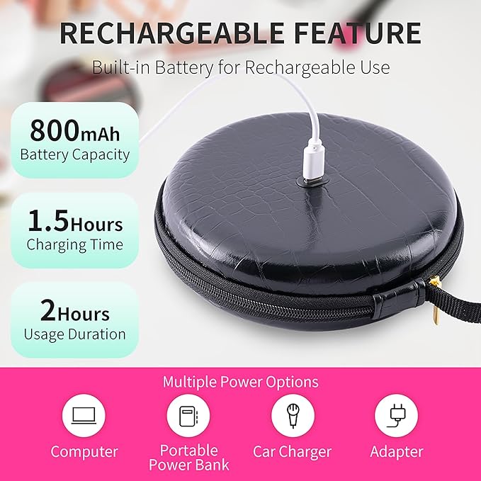 LED Makeup Mirror with Pouch, Portable Lighted Mirror, USB Rechargeable Travel Mirror, 3 Color Modes, Folding Vanity Mirror for Women