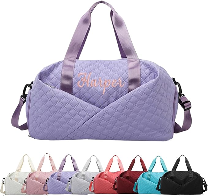 Personalized Travel Duffle Bag for Women with Embroidered Name Custom Sport Gym Weekender Overnight Carry On Tote Luggage Bag with Shoe Compartment Dance Bags for Girls Customized Gifts