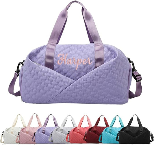 Personalized Travel Duffle Bag for Women with Embroidered Name Custom Sport Gym Weekender Overnight Carry On Tote Luggage Bag with Shoe Compartment Dance Bags for Girls Customized Gifts