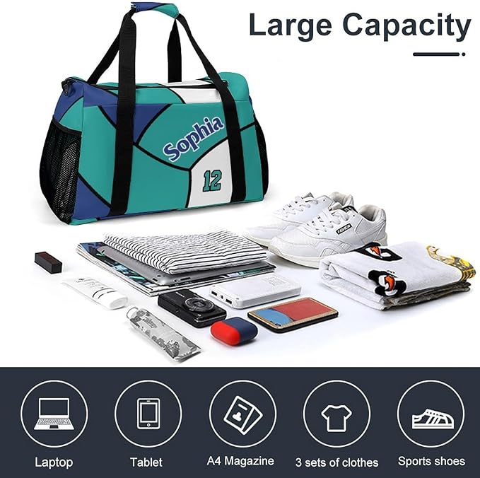 Custom Volleyball Print Duffel Bag with Name Personalized Travel Bags Sport Gym Bag Carry On Weekender Bags for Men Women