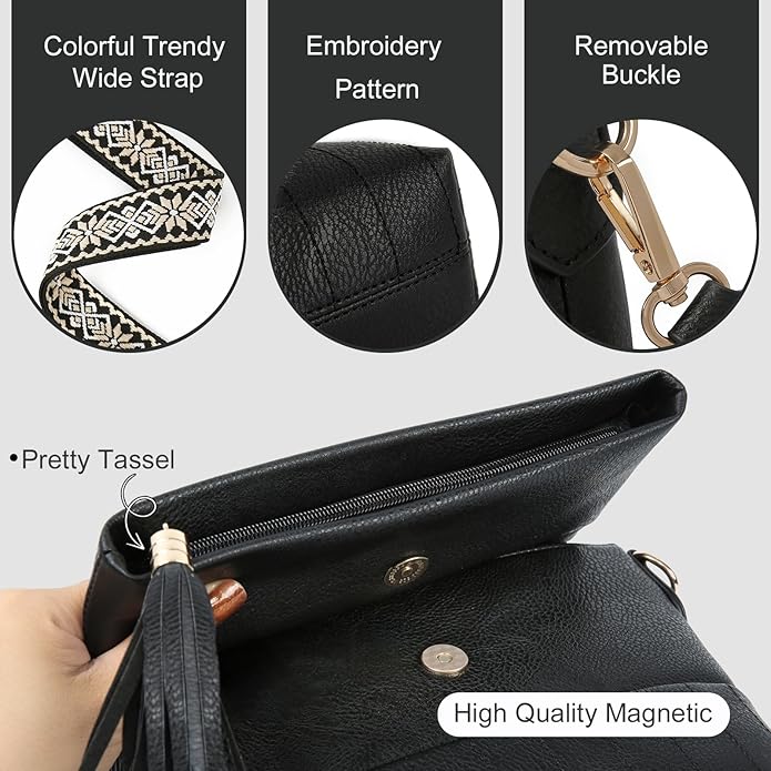 Women's Leather Crossbody Bags Anti Theft Purses RFID Blocking Handbags Trendy Travel Adjustable Strap Tassel