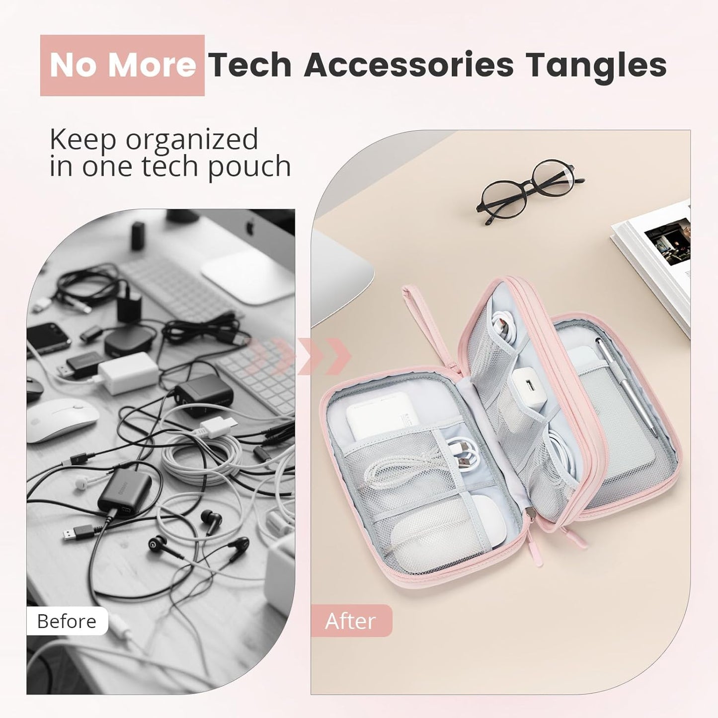 Skycase Tech Pouch - Lightweight Electronics Organizer Travel Case, Double Layers Travel Cable Organizer, All-in-One Storage Bag for Charger, Cord, Phone, Flash Drive, Accessories