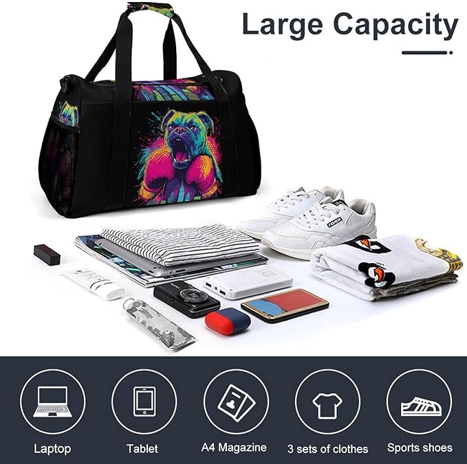 Boxer Dog Pop Boxing City Duffle Bag Gym Bag for Workout Travel Tote with Detachable Straps