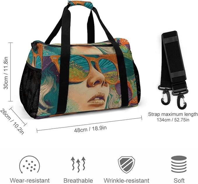 Psychedelic Holiday Mushroom Duffle Bag Gym Bag for Workout Travel Tote with Detachable Straps