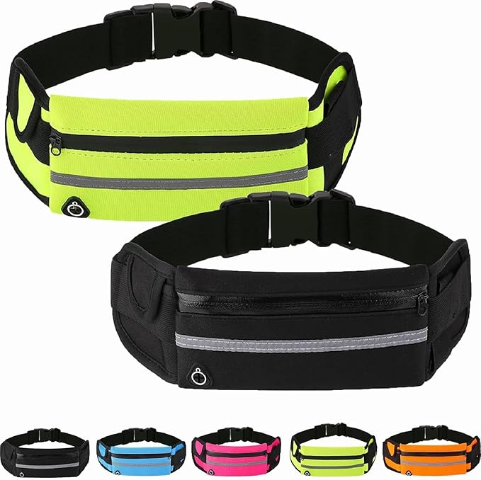 Anti-Theft Invisible Waist Bag, Multifunctional Outdoor Sports Waist Bag with Water Bottle Strap, Lightweight and Waterproof Money Belt (Black+Green)