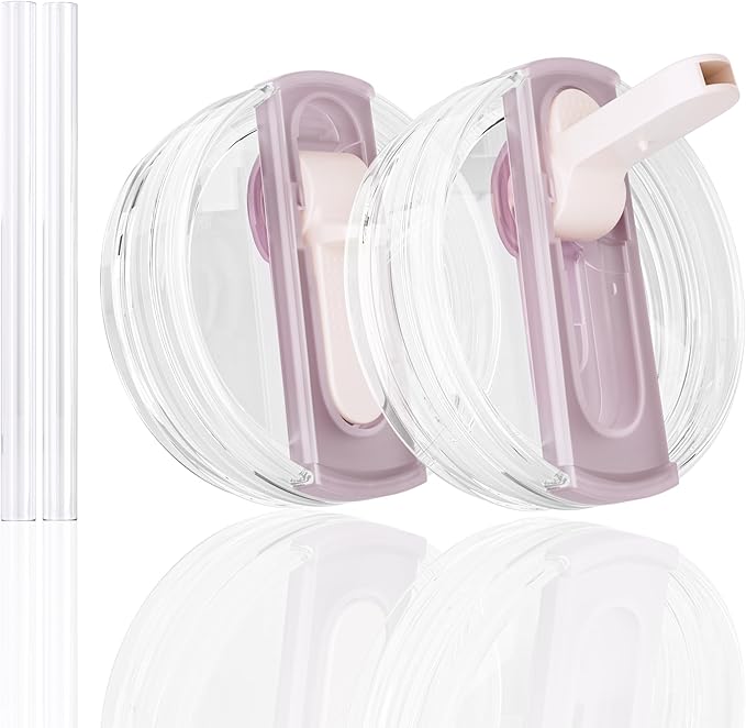 2 Pack Flip Straw Lid for Stanley 40 oz Quencher H2.0 & ProTour (Rose Quartz)