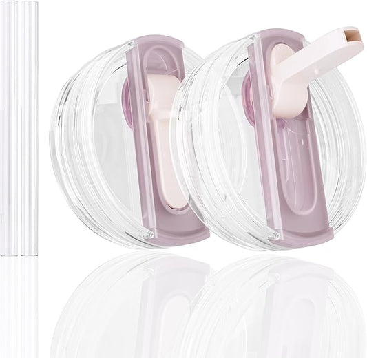 2 Pack Flip Straw Lid for Stanley 40 oz Quencher H2.0 & ProTour (Rose Quartz)