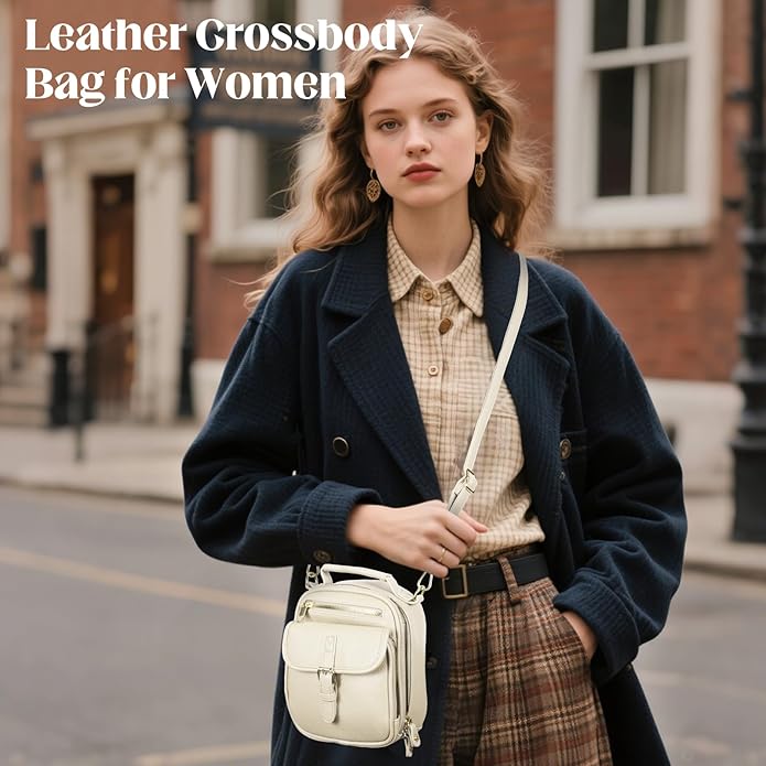 Vegan Leather Crossbody Bag for Women with 2 Straps, Small Messenger Bag with Anti Theft Zipper Pocket Vintage Shoulder Bag