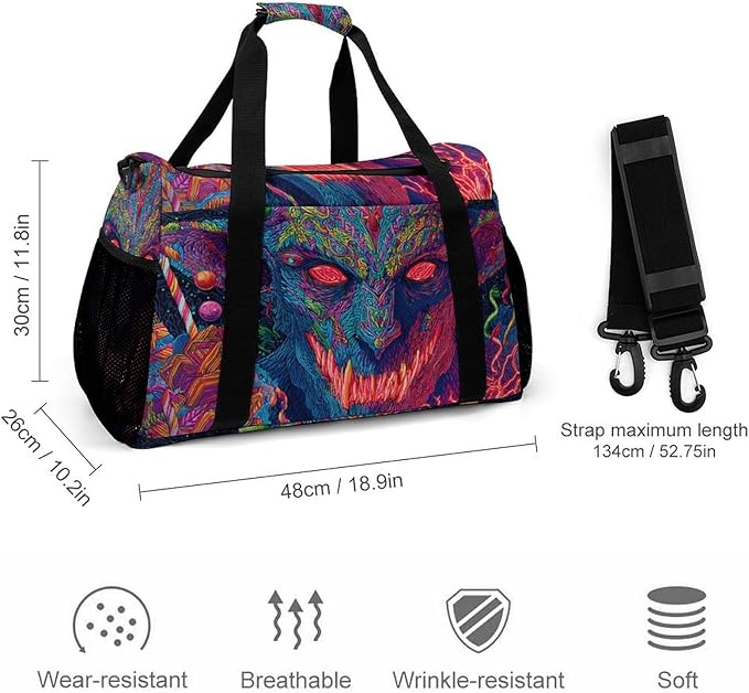 Christmas Krampus Devil Duffle Bag Gym Bag for Workout Travel Tote with Detachable Straps