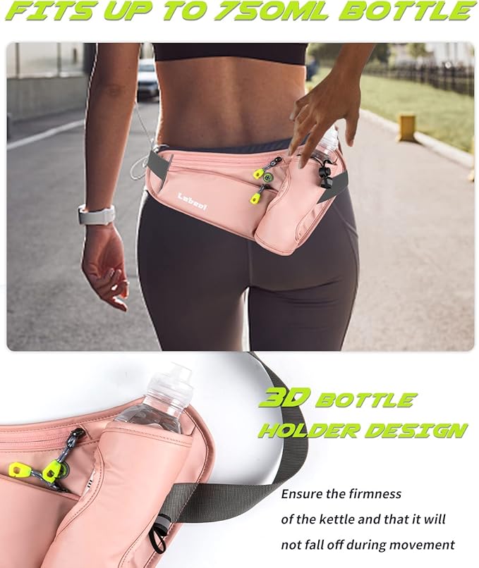 Running Belt, Waterproof Hydration Belt with Water Bottle Holder Hiking Walking Waist Pack Reflective Adjustable Fanny Pack Compatible for Phone Waistband Outdoor