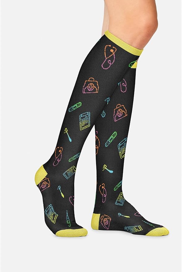 Cherokee Women's 10-15mmHg Compression Socks – Fun Print Knee Highs with Light Support, Soft Feel - PRINTSUPPORT