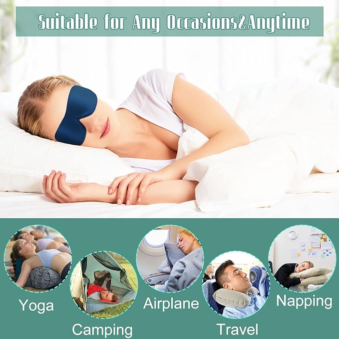 Bencailor 8 Pcs Sleep Eye Mask for Men Women Side Sleeper Eyes Blackout 3D Eye Cover for Sleep with Adjustable Strap Colorful Night Blindfold Eyes Shade for Travel Gifts(Large,Fresh Colors)