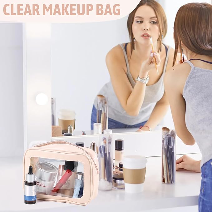 3PCS Clear Toiletry Bag,TSA Approved Travel Pouch with Zipper for Cosmetics and Toiletries，Diaper Bag Organizer Pouch Set, Purse Organizer and Clear Car Bag for Women and Kids