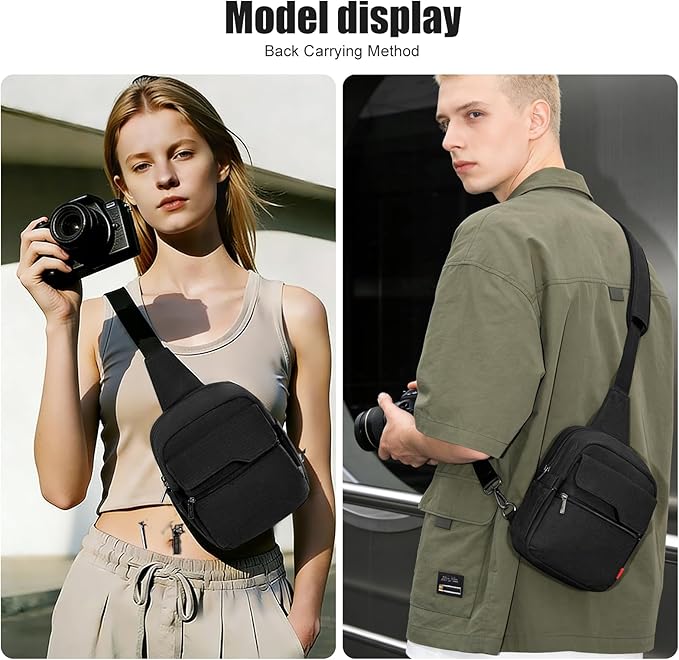 Cwatcun Camera Sling Bag Compact Small Camera Case, Waterproof Canvas Crossbody Camera Bag with Rain Cover, Travel Photography Bag for Canon, Nikon, Sony, Fuji DSLR/SLR/Mirrorless Cameras, Lens